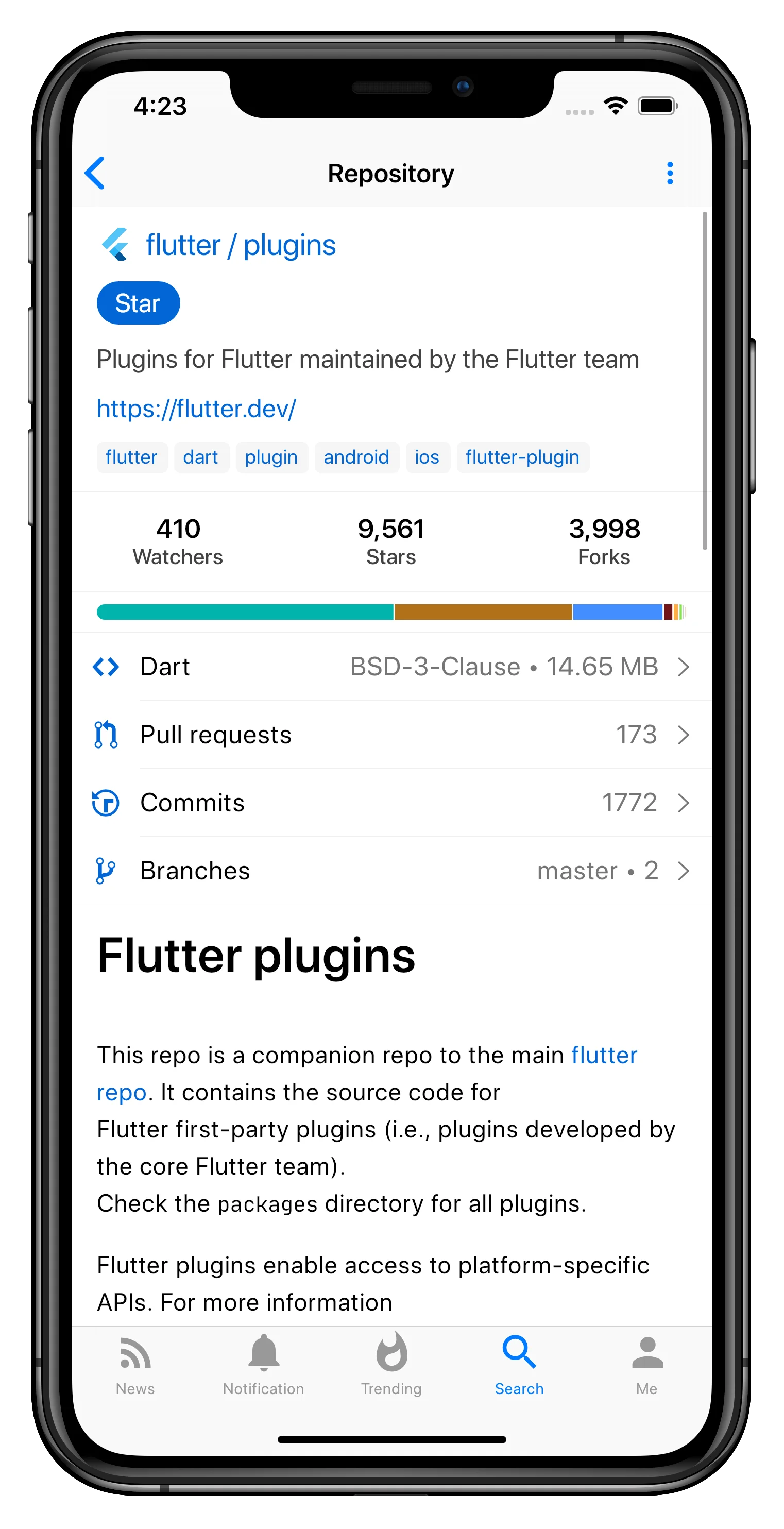 GitHub移动客户端，支持仓库浏览、Issue、PR、代码查看 | GitTouch | v1.0.0 | ★1.8k