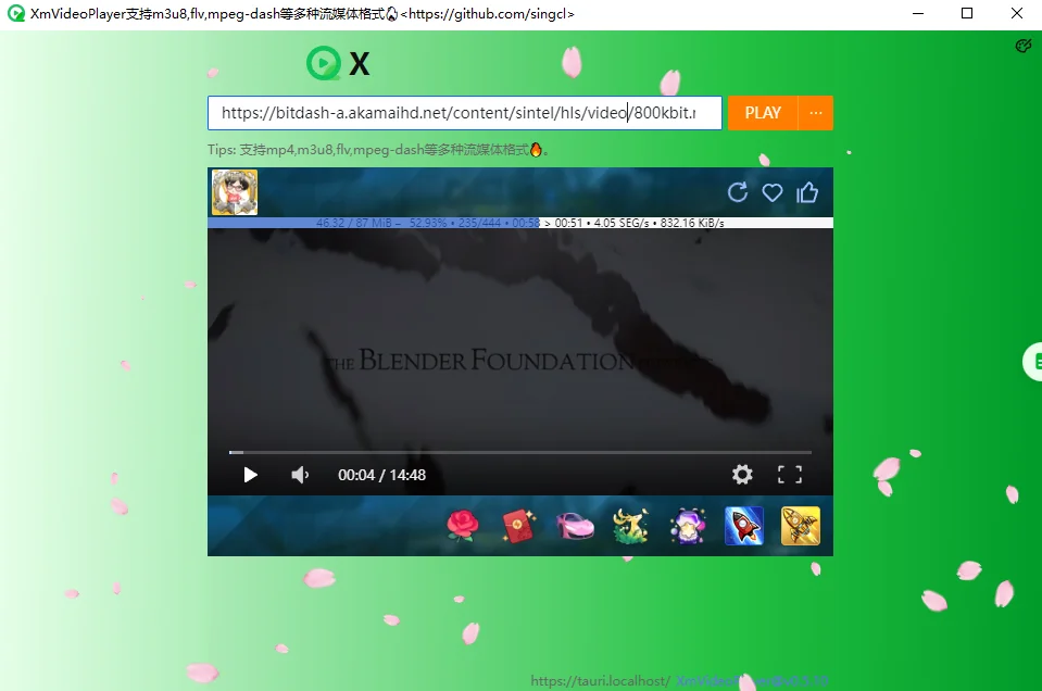 高颜值在线视频播放客户端，支持mp4、m3u8、flv、mpeg-dash等多种流媒体格式，可播本地资源下载在线视频，带播放列表与历史记录 | XmVideoPlayer | v0.6.3 | ★84
