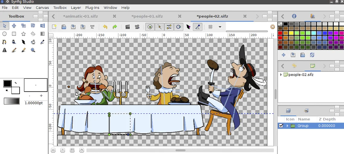 开源矢量 2D 动画制作软件，设定起止关键帧即自动补间生成流畅中间帧，无需逐帧手绘，适合独立动画创作 | Synfig Studio | v1.5.5 | ★2.3k